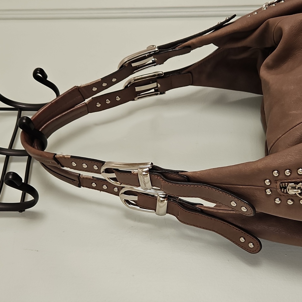 B. makowsky Studded Brown Leather Hobo Bag - Picture 2 of 11